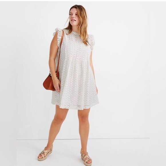 Madewell Dresses & Skirts - Madewell Eyelet Ruffle-Sleeve Pintuck Mini Dress Mini Lined NEW Size M